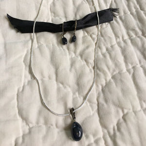 Rough sapphire earring and necklace set